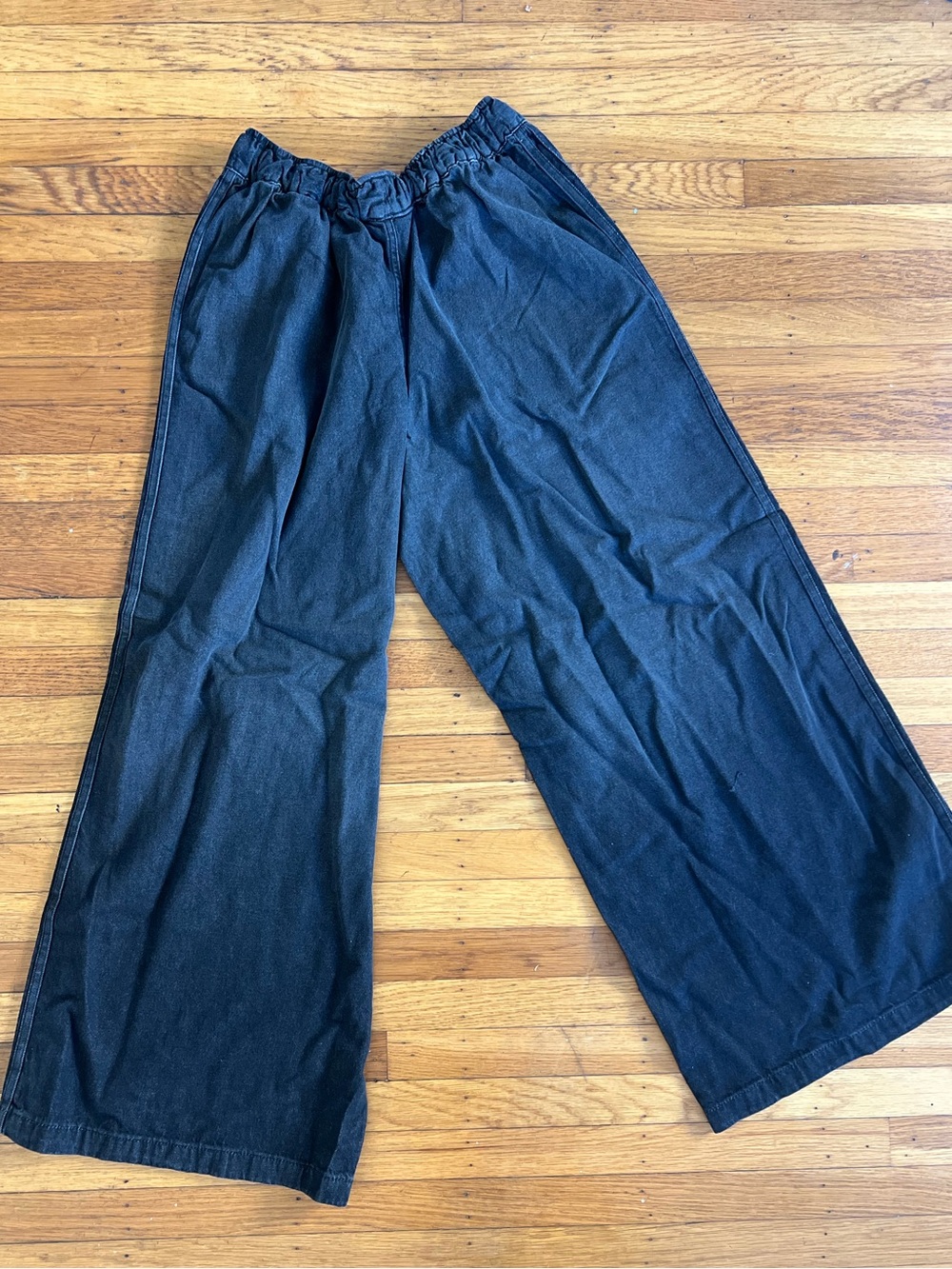 NWT Adidas True Black Denim Drawstring Track Pants Womens Sz 8 Athletic Wide Leg - Picture 7 of 9